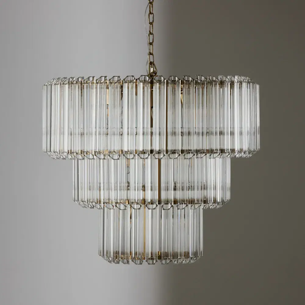 Zeny Brushed Gold Glass Chandelier - Transparent Plum Glass Tube