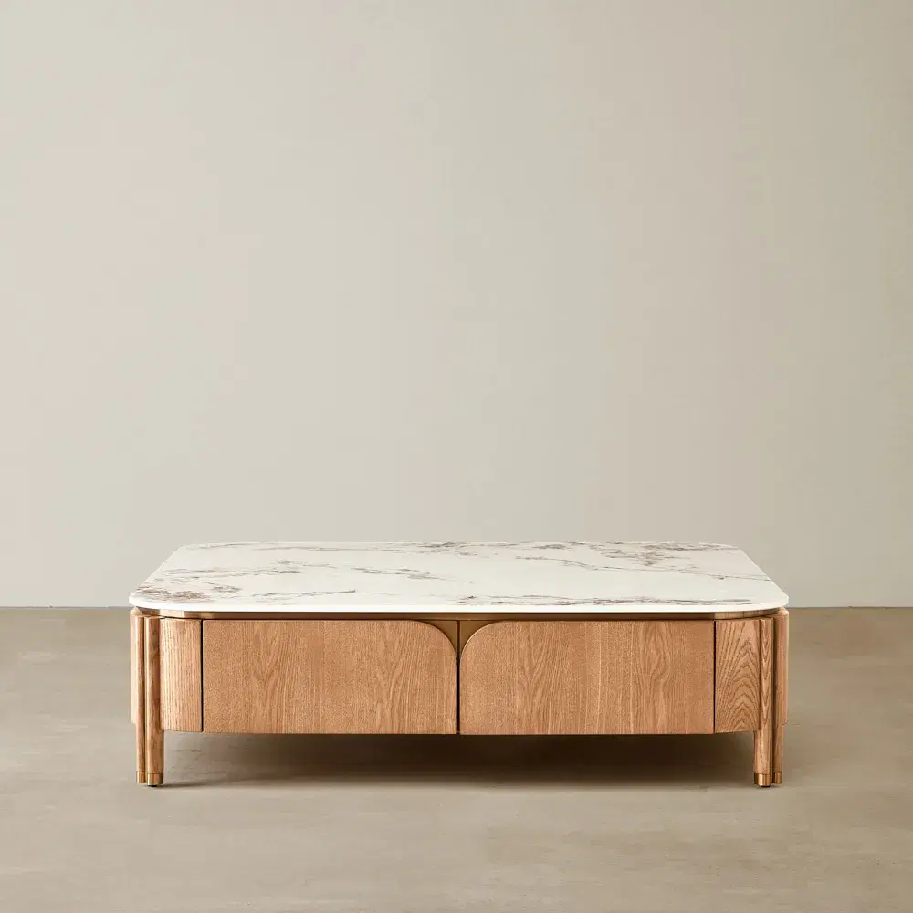 Portobello Light Brown Ash Veneer Coffee Table - Pandora Brown Sintered Stone Top