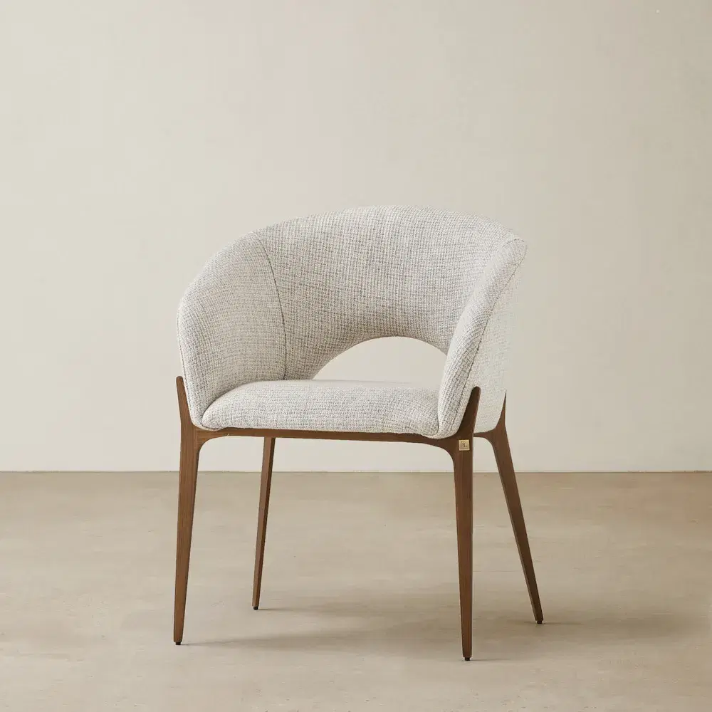 Polina Dove Grey Fabric Dining Chair - Brushed Bronze Legs
