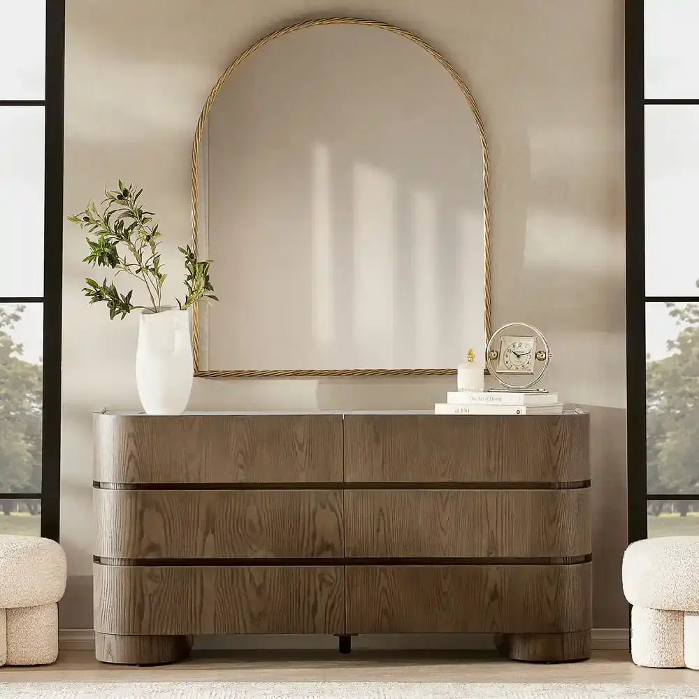 Terzetto Pandora Brown Sintered Stone 6-Drawer Dresser - Dark Brown Wood