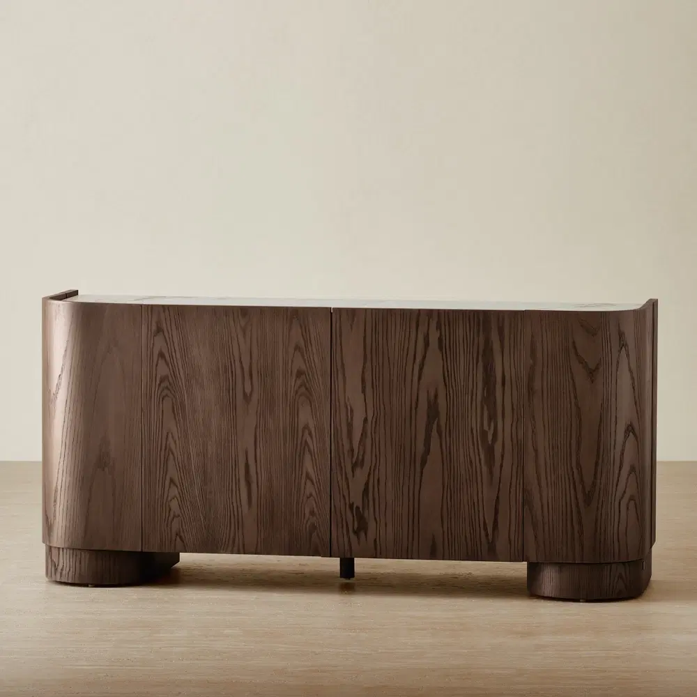 Terzetto Pandora Brown Sintered Stone 4-Door Sideboard - Dark Brown Wood