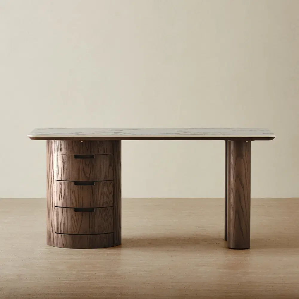 Terzetto Pandora Brown Sintered Stone Desk Table - Dark Brown Ash Legs