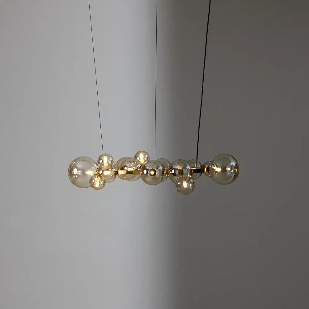 Bubbles Transparent Glass Chandelier 80 cm - Brushed Gold Metal Body