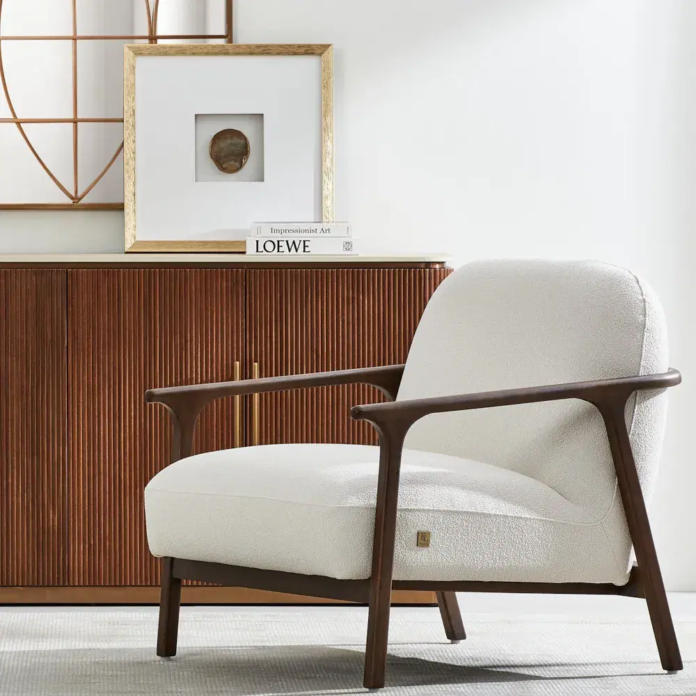 San Pierre Walnut Veneer Sideboard - Travertine Finish Sintered Stone Top