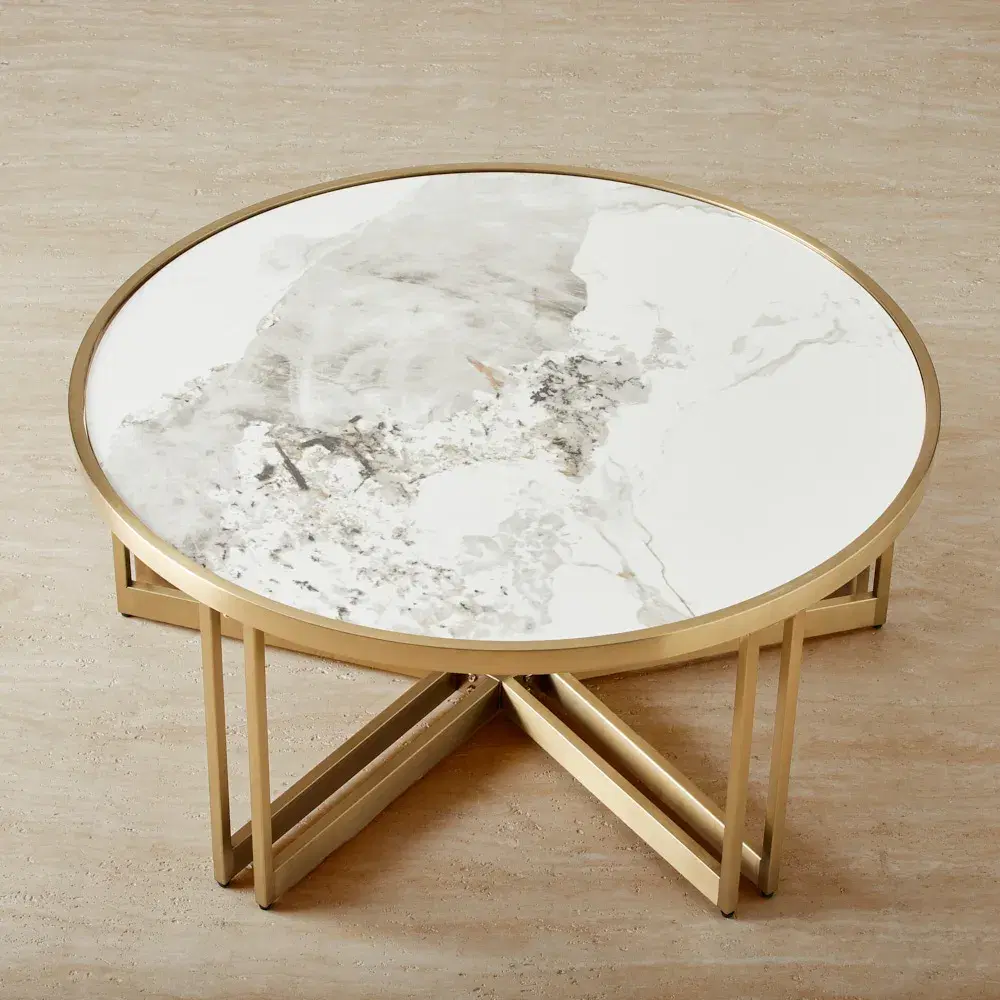 Viviana Sintered Stone Coffee Table - Brushed Champagne Gold Stainless Steel Frame