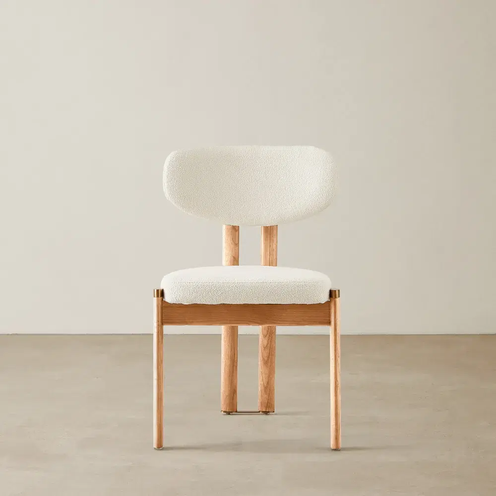 Portobello Chantilly White Fabric Dining Chair - Light Brown Ash Legs