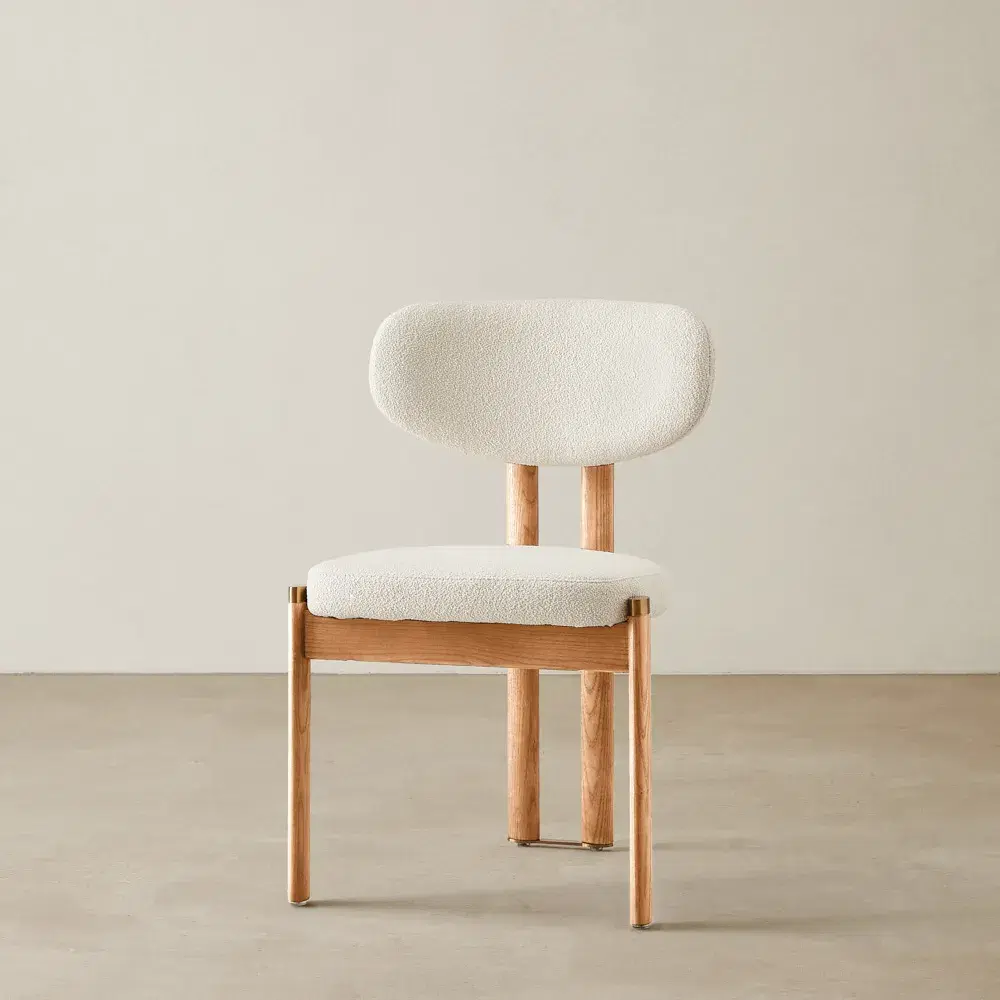 Portobello Chantilly White Fabric Dining Chair - Light Brown Ash Legs