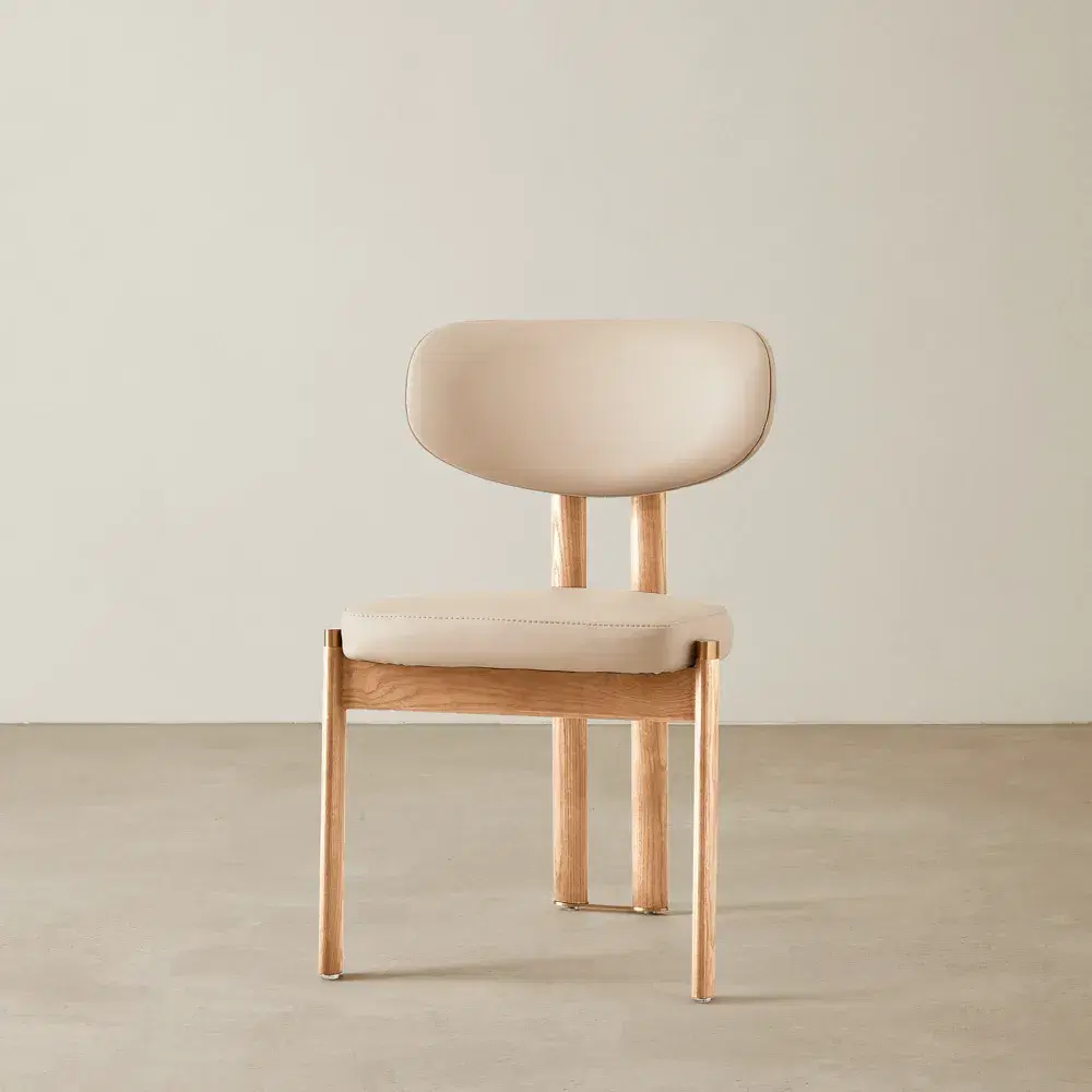 Portobello Sand Beige Vegan Leather Dining Chair - Light Brown Ash Legs