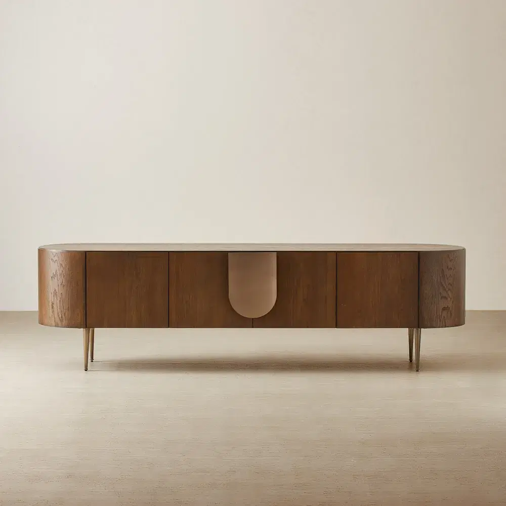 Napa Caramel Oak Entertainment Unit - Antique Brass Frame