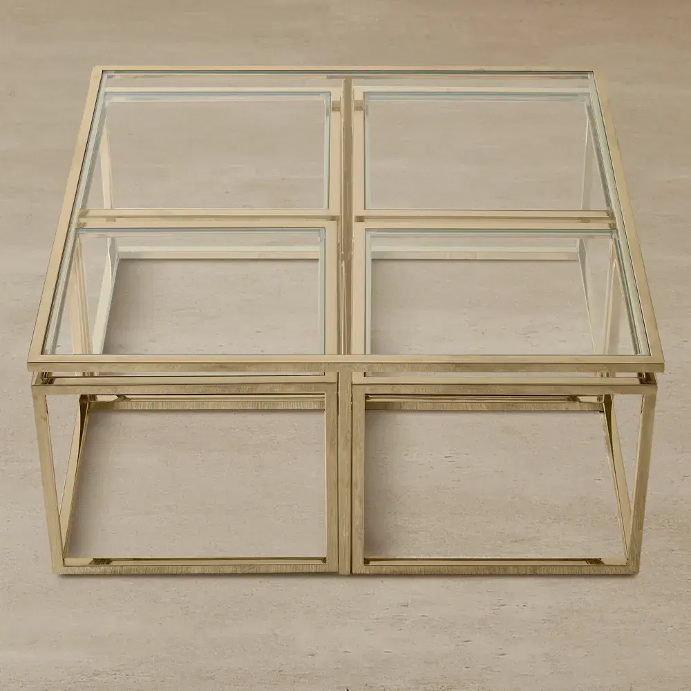 Vernon Polished Champagne Gold Stainless Steel Square Coffee Table