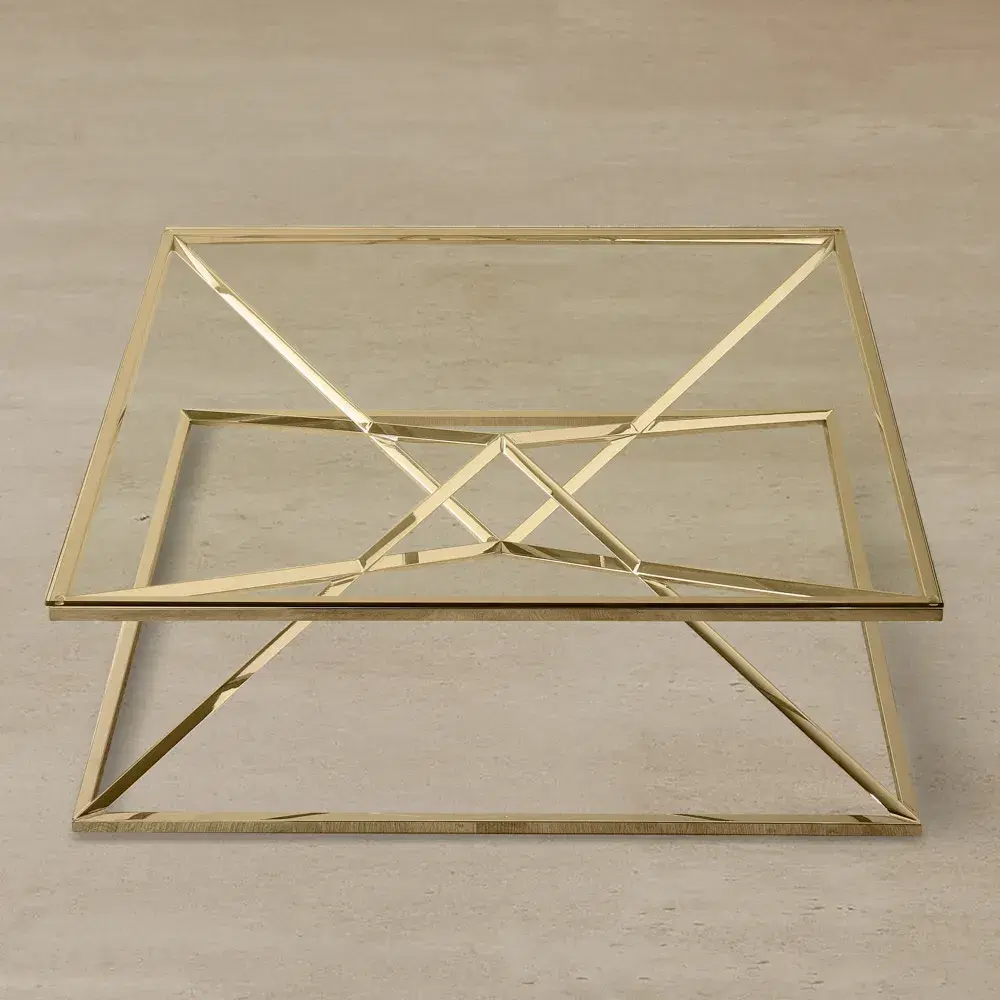 Knox Polished Champagne Gold Coffee Table - Clear Glass Top