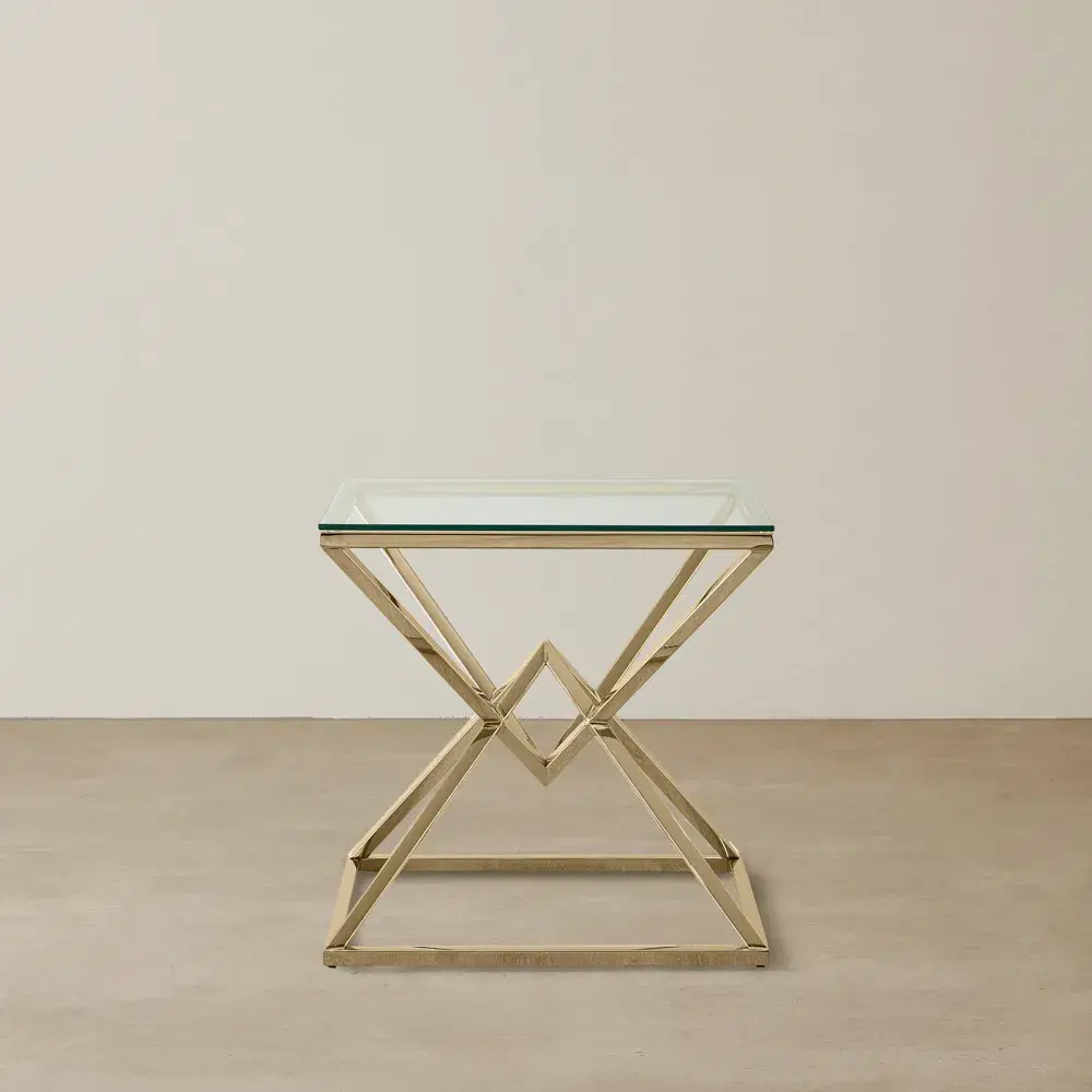 Knox Polished Champagne Gold Side Table - Clear Glass Top