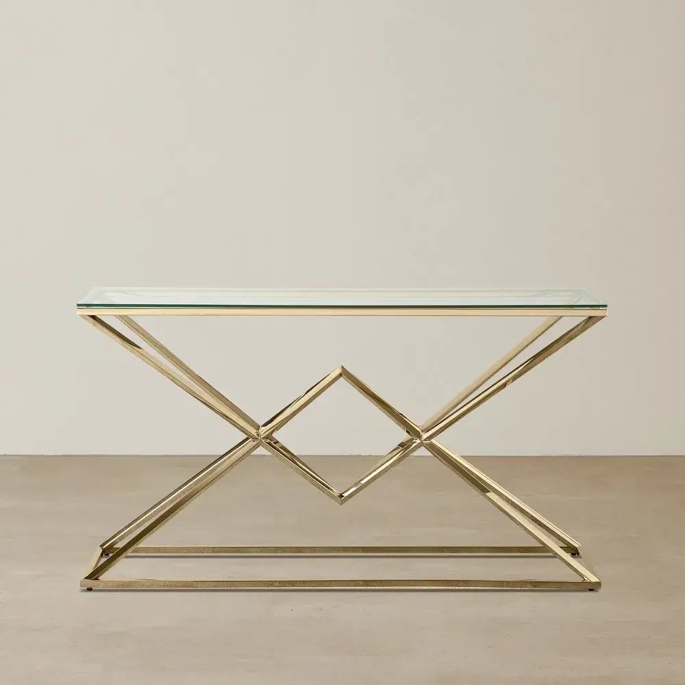 	Knox Polished Champagne Gold Console Table - Clear Glass Top