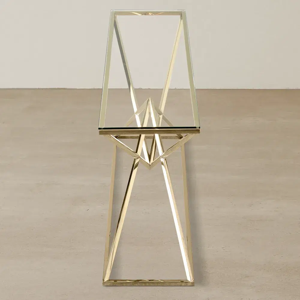 	Knox Polished Champagne Gold Console Table - Clear Glass Top
