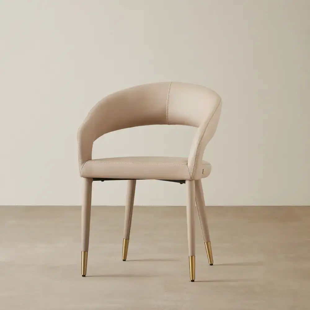 Moulin Sand Beige Vegan Leather Dining Chair - Brushed Gold Legs