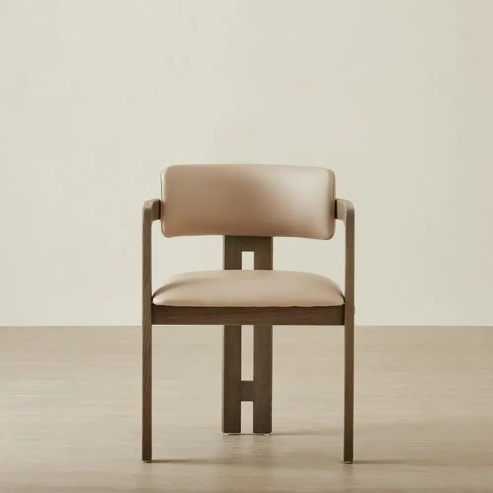 Desmond Sand Beige Vegan Leather Dining Chair - Medium Brown Ash Legs