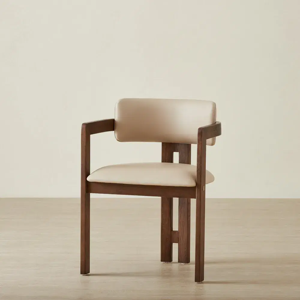 Desmond Sand Beige Vegan Leather Dining Chair - Dark Brown Ash Legs
