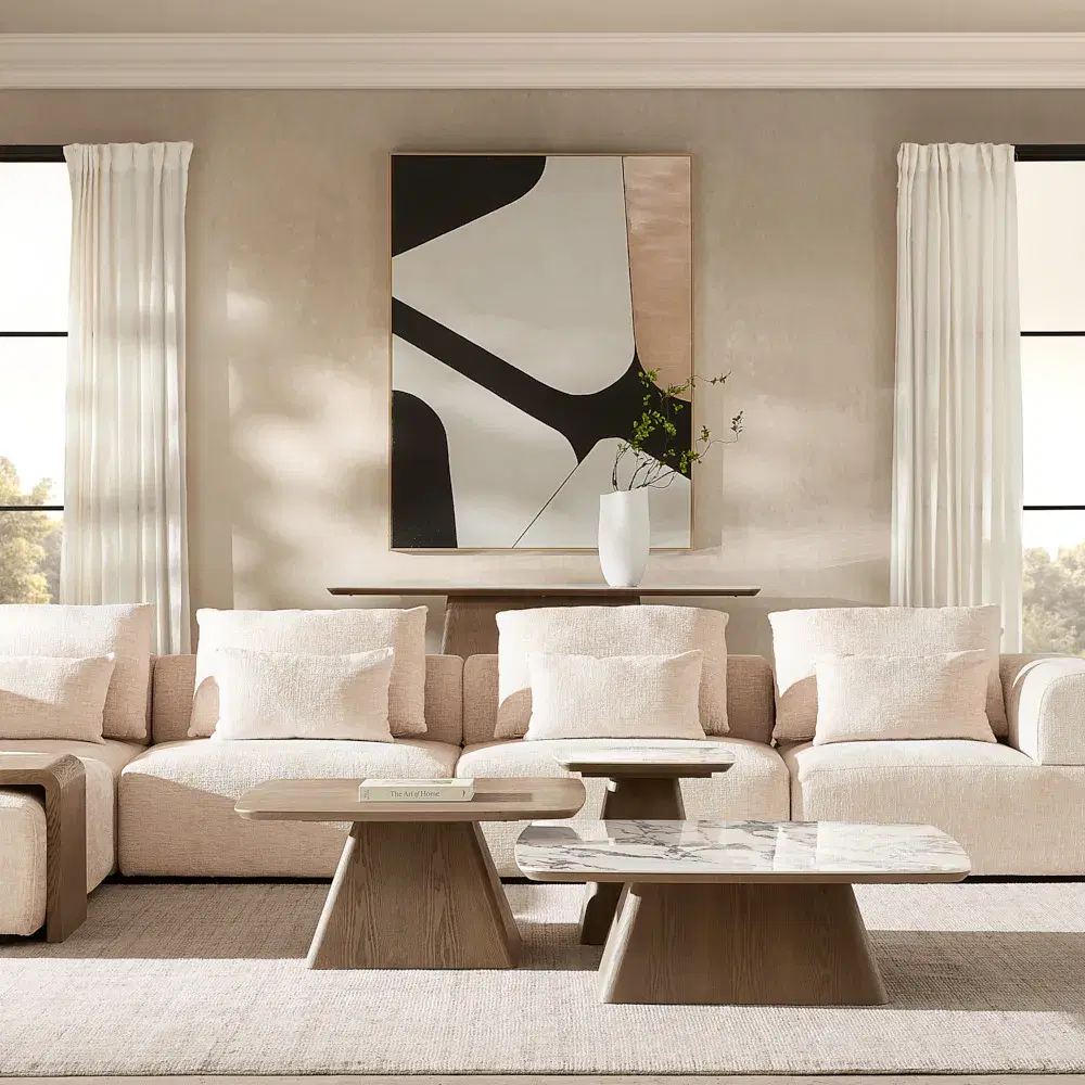 Dunstan Calacatta Viola Sintered Stone Coffee Table - Medium Brown Wooden Legs