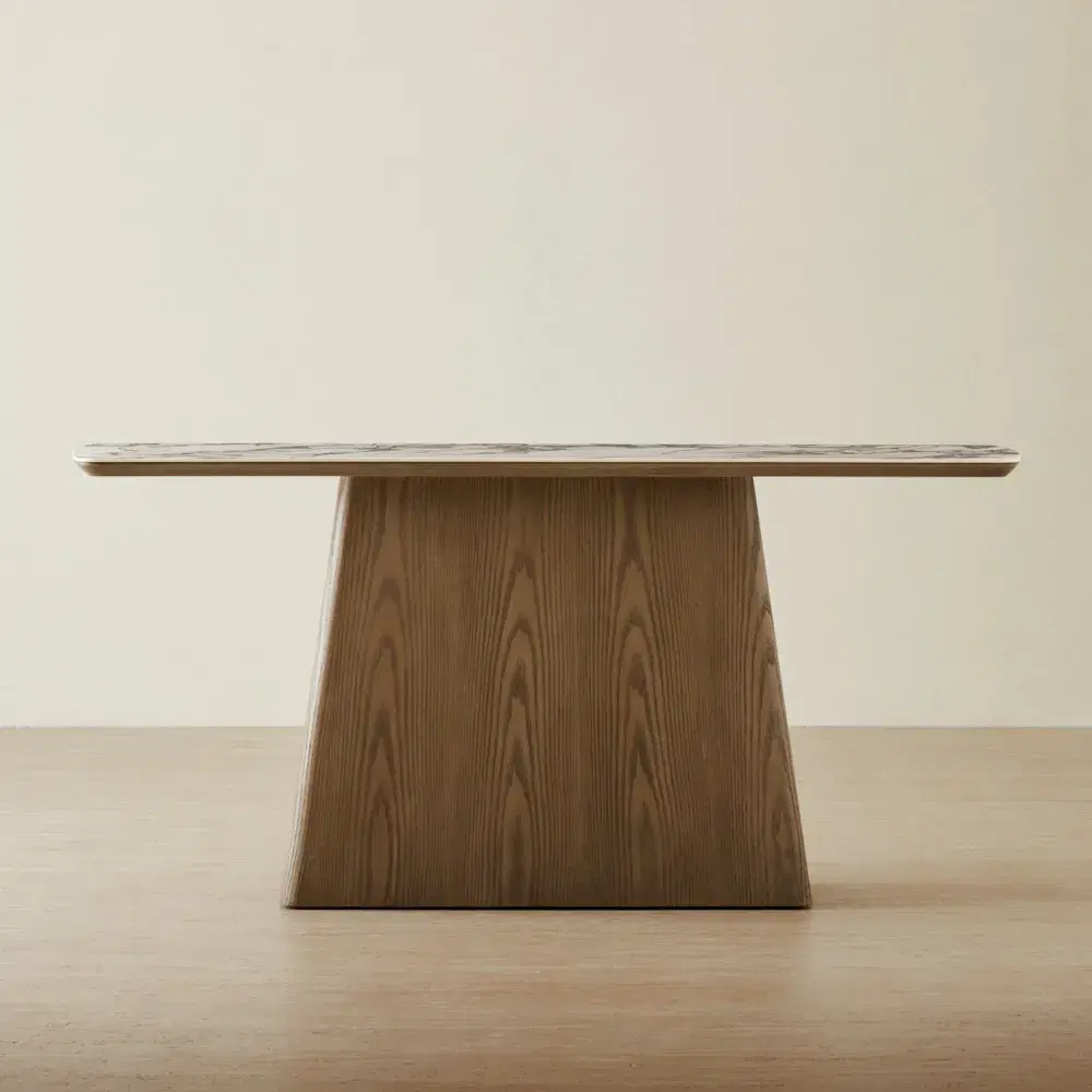 	Dunstan Calacatta Viola Sintered Stone Console Table - Medium Brown Wooden Legs