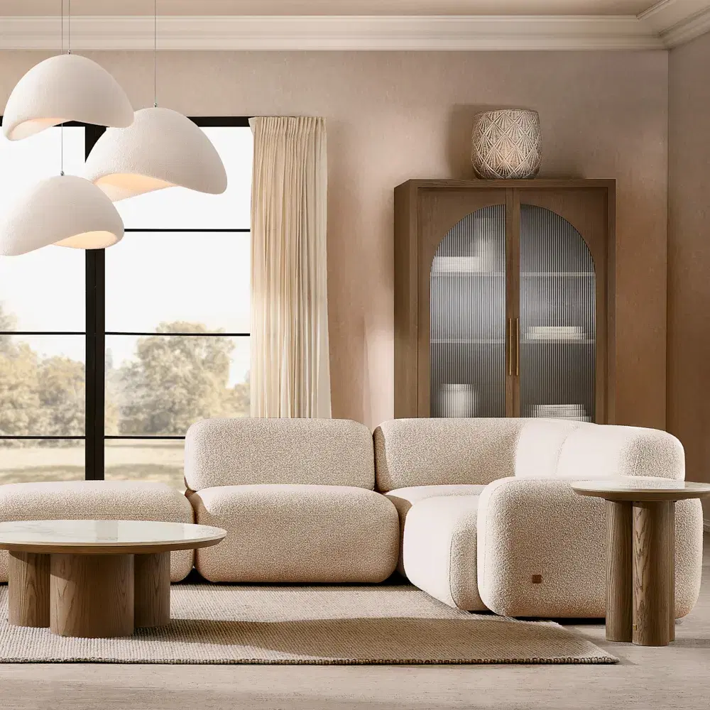 Terzetto Pandora Brown Sintered Stone Round Coffee Table High - Medium Brown Wooden Legs