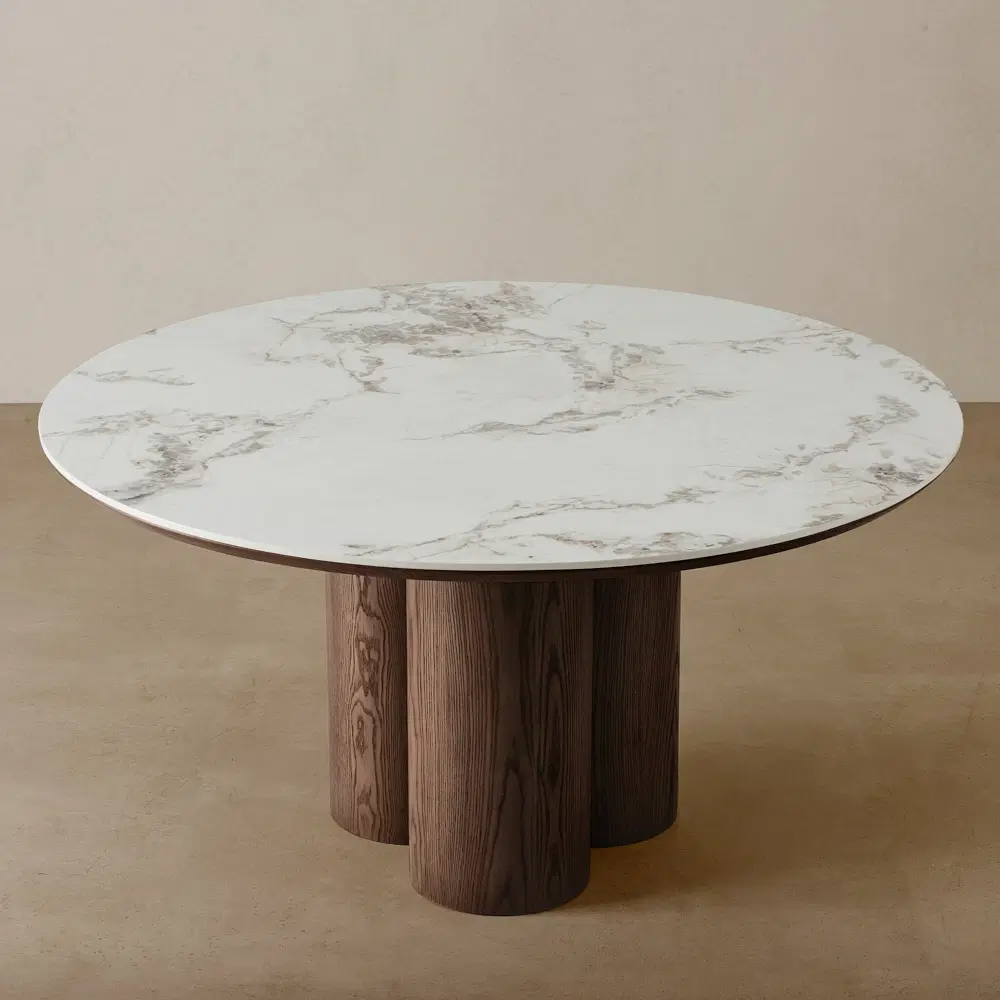 Terzetto Pandora Brown Sintered Stone Round Dining Table - Dark Brown Ash Legs