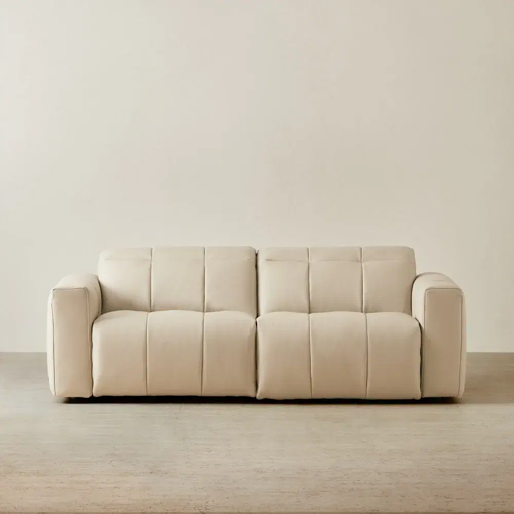 Kensley Almond Cream Leather 2-Seater Dual Electric Recliner