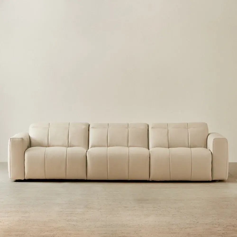 Kensley Almond Cream Leather 3-Seater Dual Electric Recliner