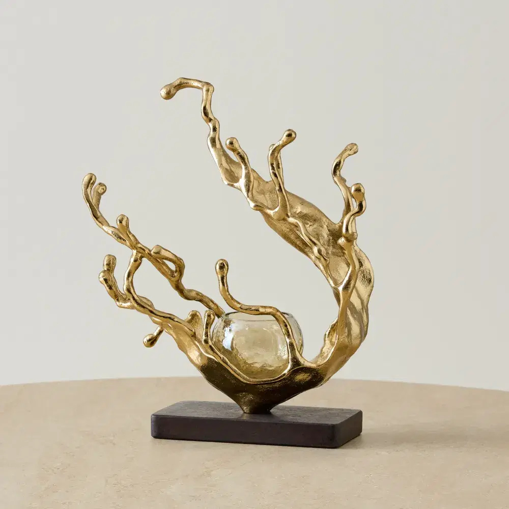 Nickel Sculpture Votive II - Deep Gold and Granite Base