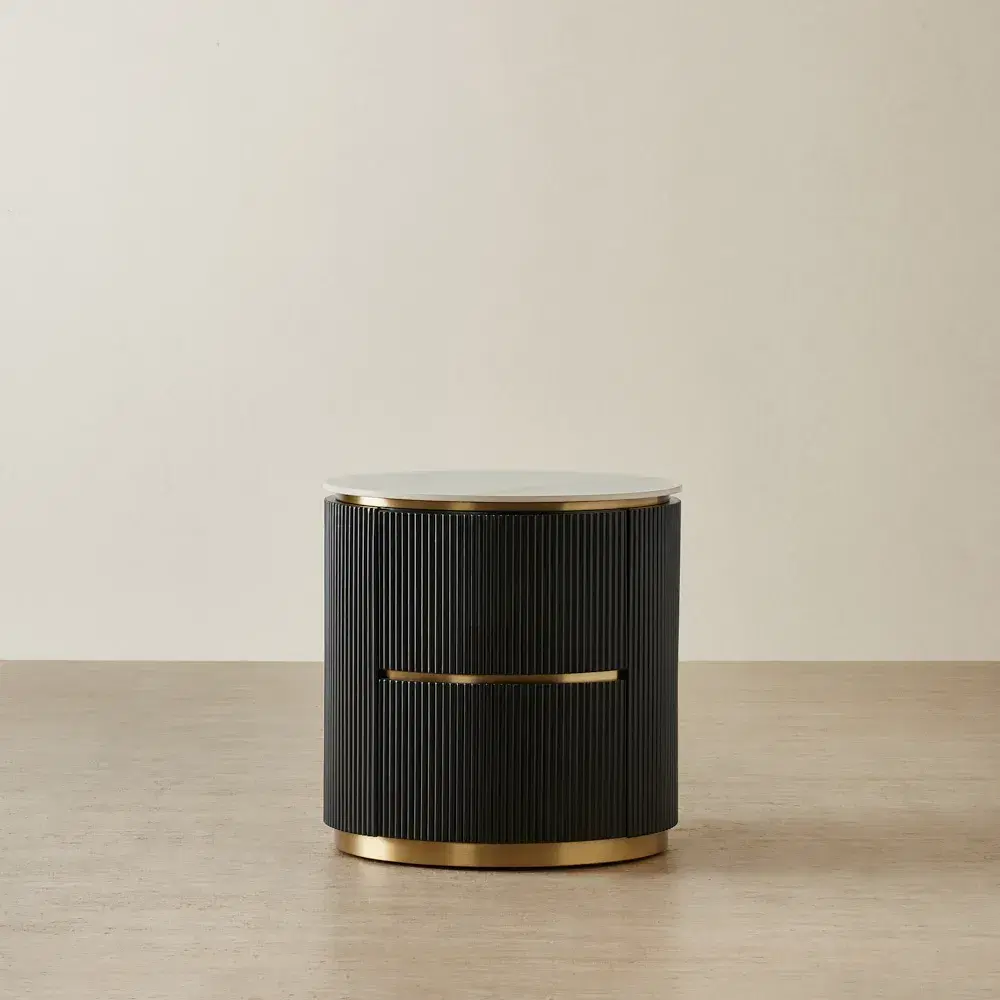 Archie White Sintered Stone Oval Bedside Table