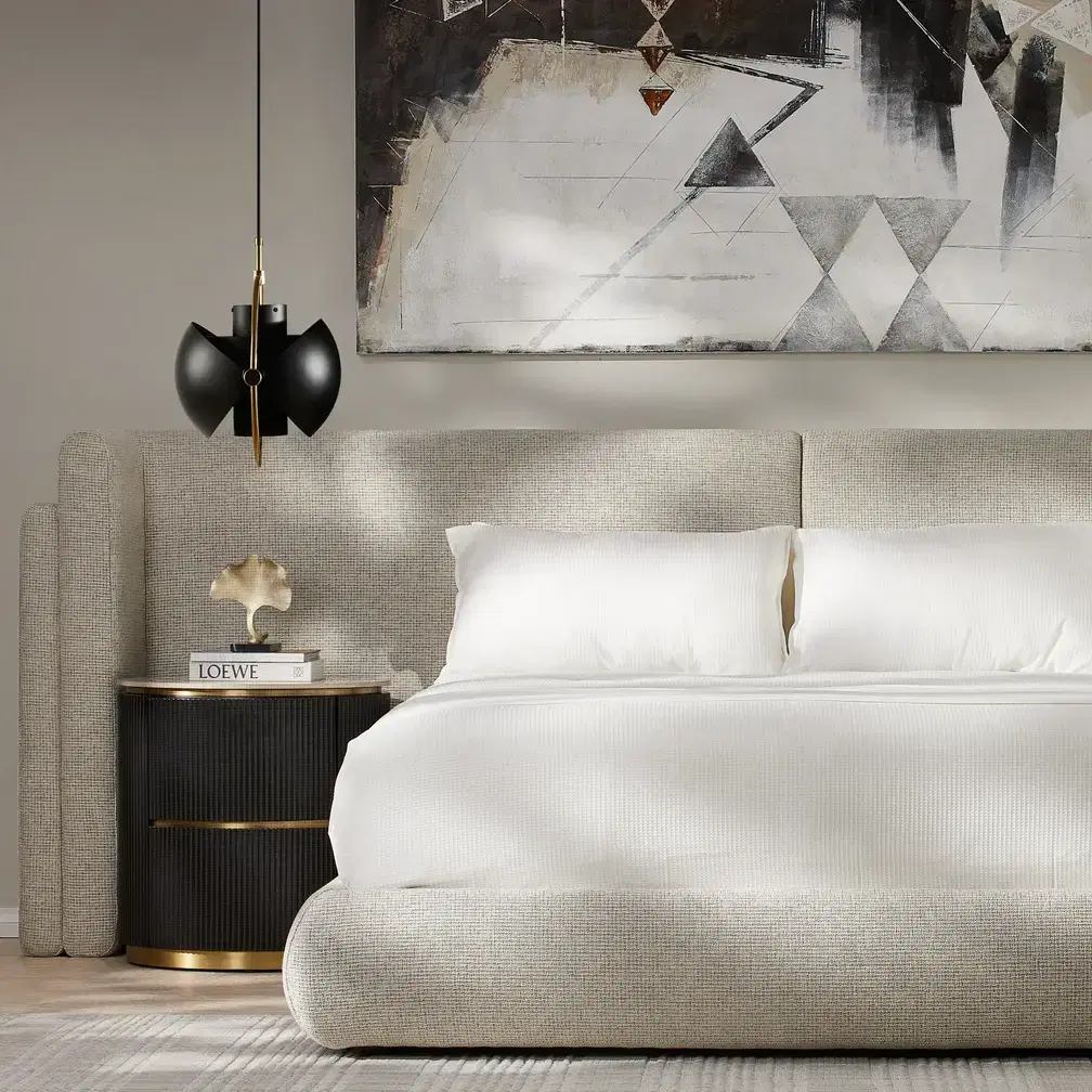 Clementine Dove Grey Woven Fabric King Bed