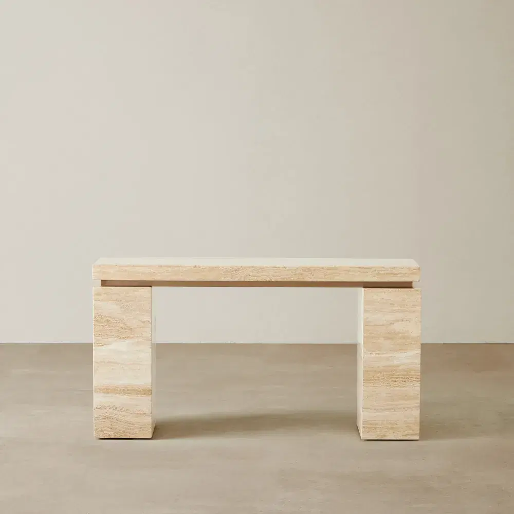 Monolith Natural Cream Travertine Console Table
