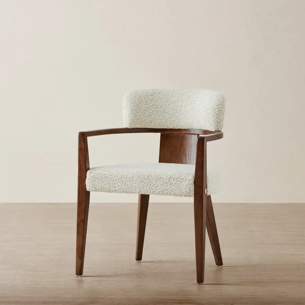 Lila Stone Cream Fabric Dining Chair - Toffee Brown Ash Veneer Legs