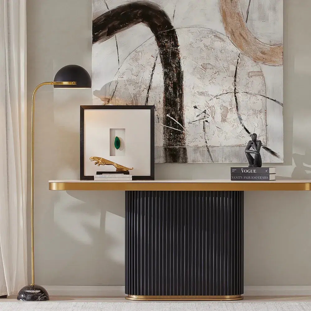 Archie Statuario White Sintered Stone Console Table - Single Leg