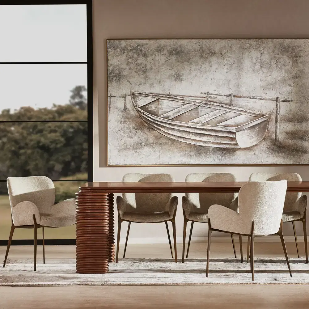 Ophelia Smoky Walnut Veneer Curved Dining Table