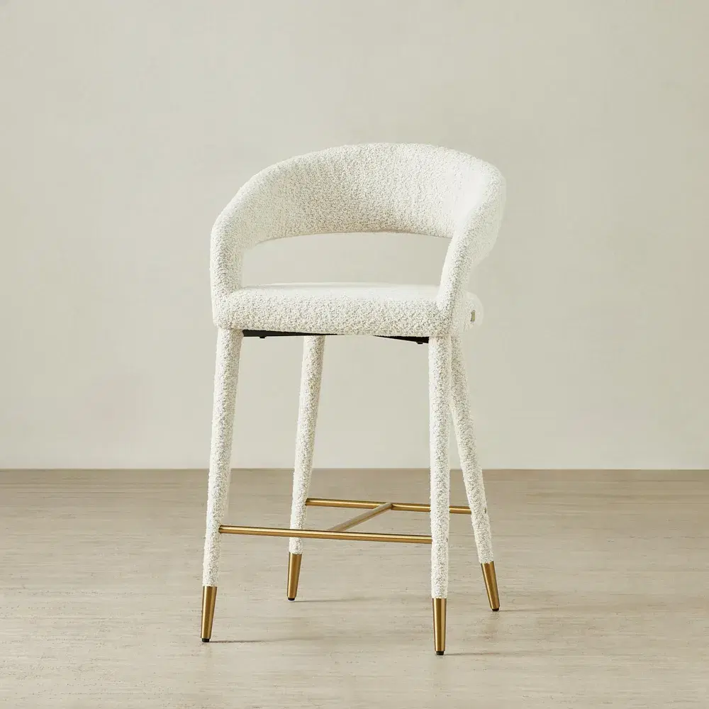 Moulin Stone Cream Woven Fabric 66cm Counter Stool - Champagne Gold Legs