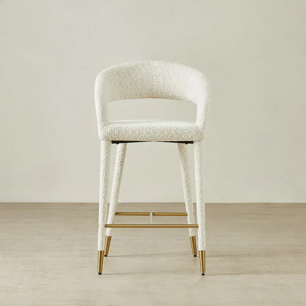 Moulin Stone Cream Woven Fabric 66cm Counter Stool - Champagne Gold Legs