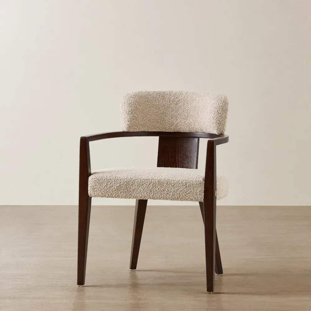 Lila Mid Beige Woven Fabric Dining Chair - Ebony Brown Wooden Legs