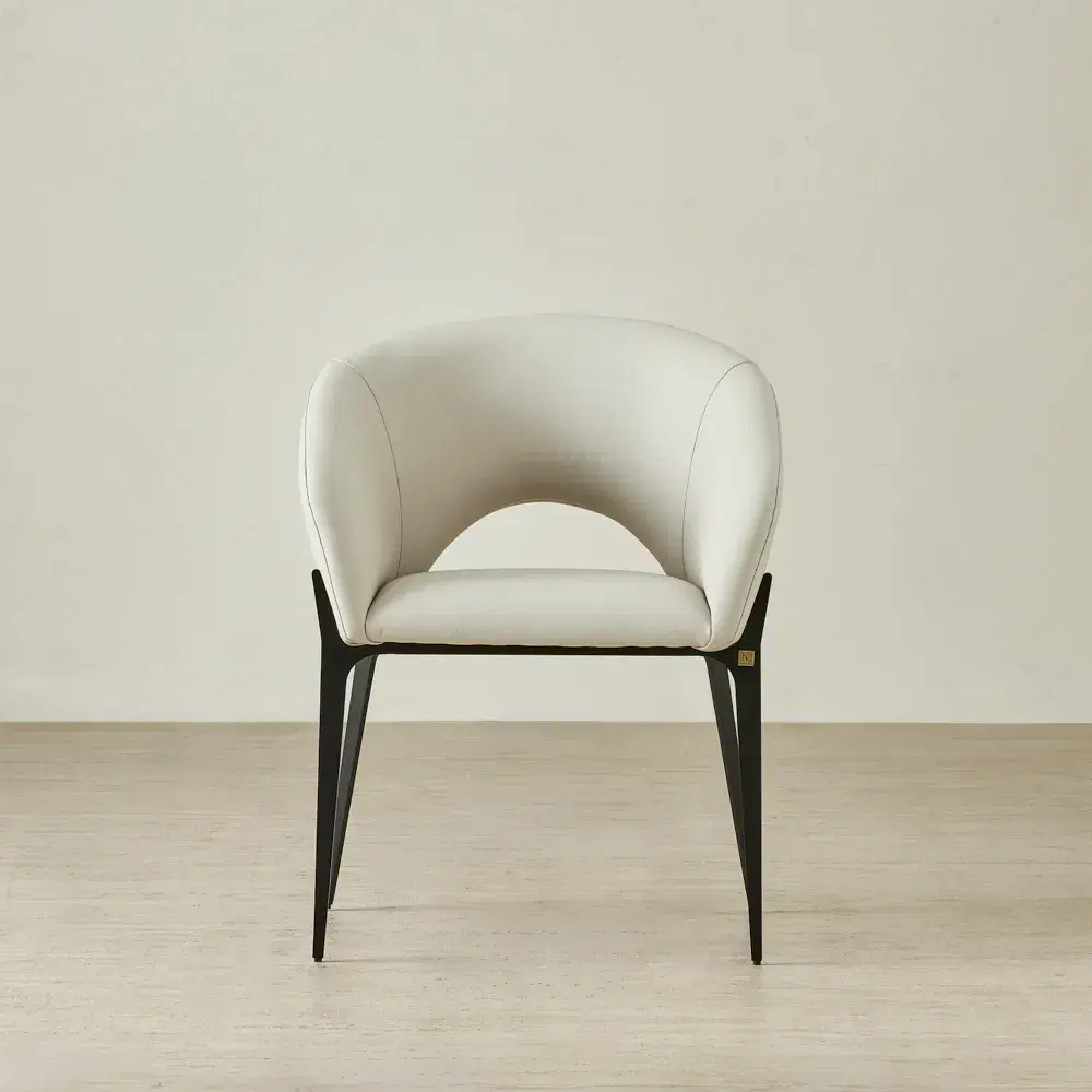 Polina Glacier Grey Vegan Leather Dining Chair - Black Legs