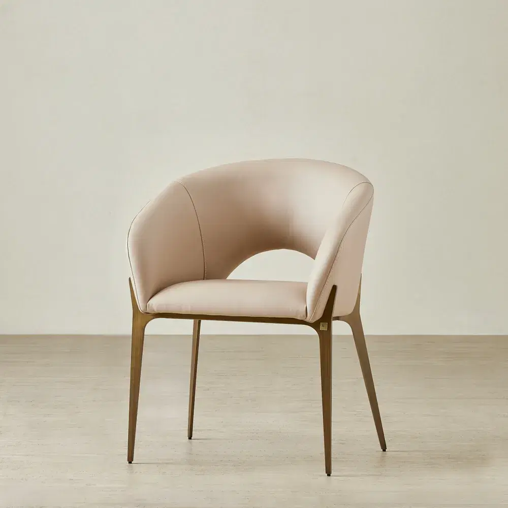 Polina Sand Beige Vegan Leather Dining Chair - Brushed Bronze Legs