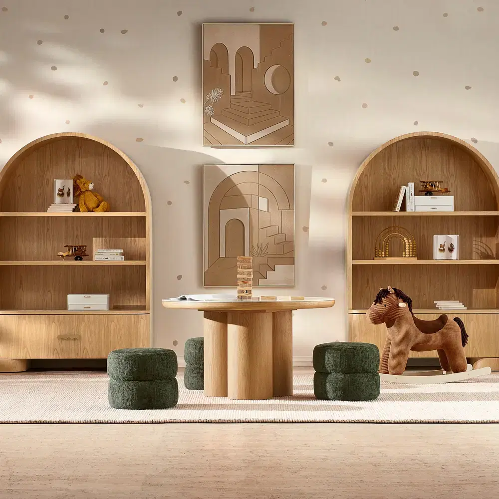 Polly Kids Green Chenille Fabric Play Stool