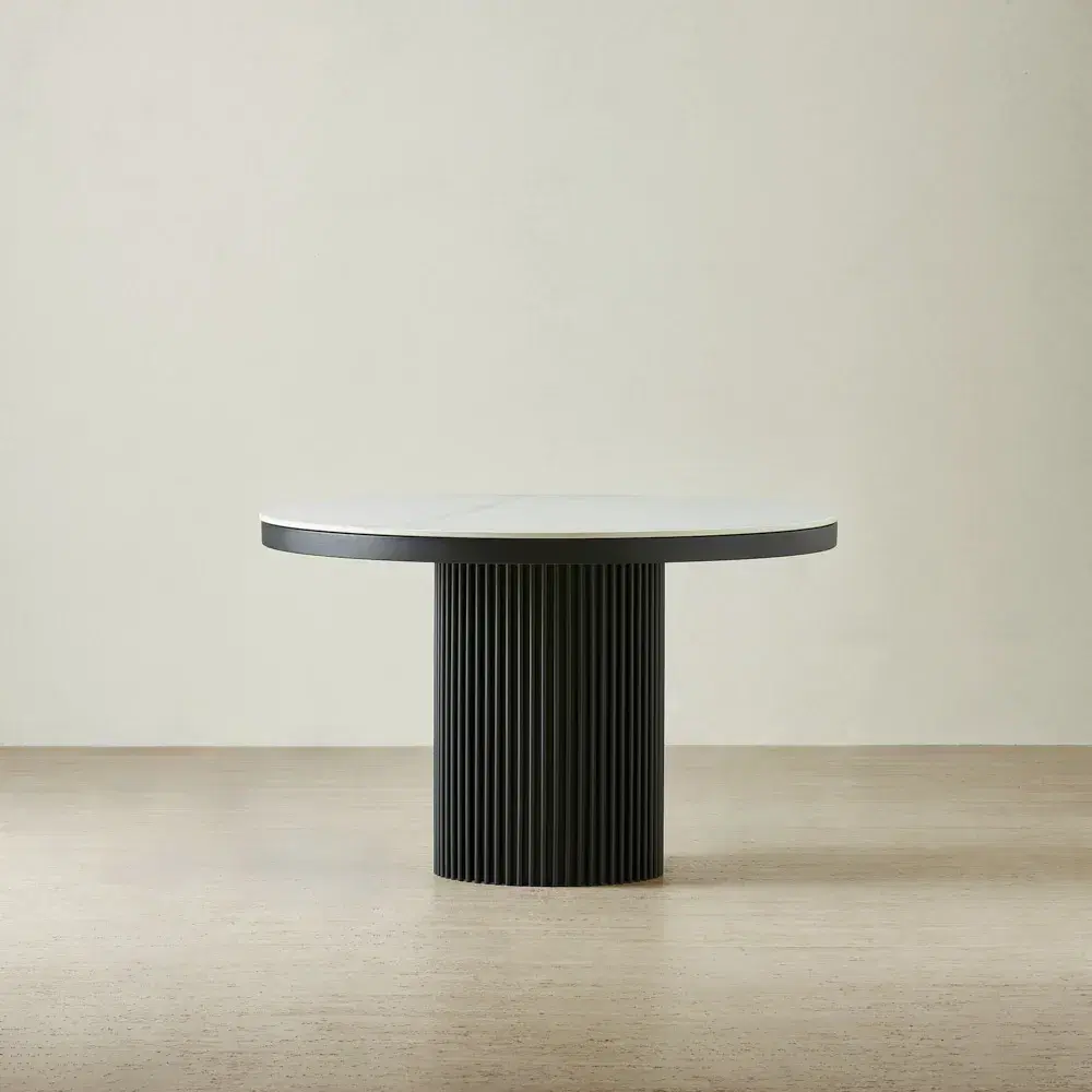 Archie White Sintered Stone Round Dining Table - Matte Black Leg 120cm