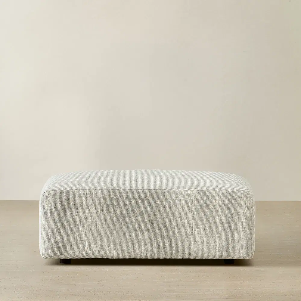 Riviera III Isabelline White Fabric Sofa - Rectangular Ottoman