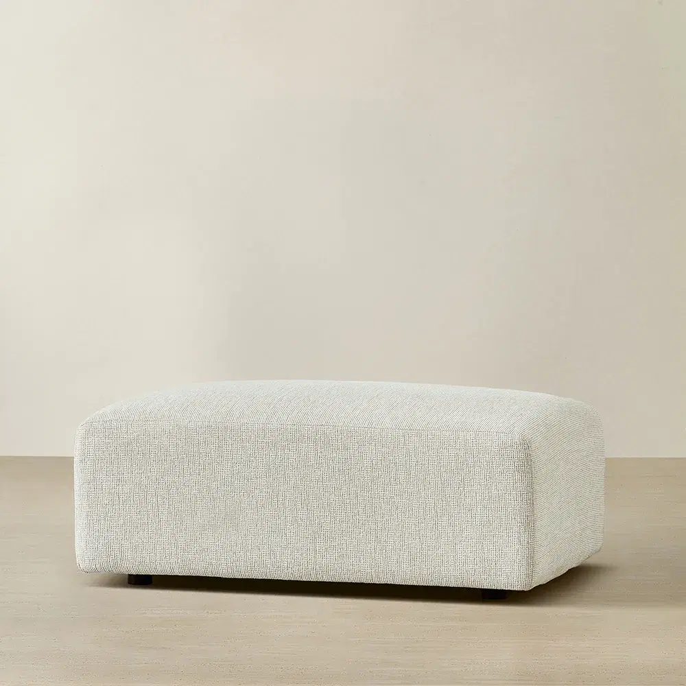 Riviera III Isabelline White Fabric Sofa - Rectangular Ottoman