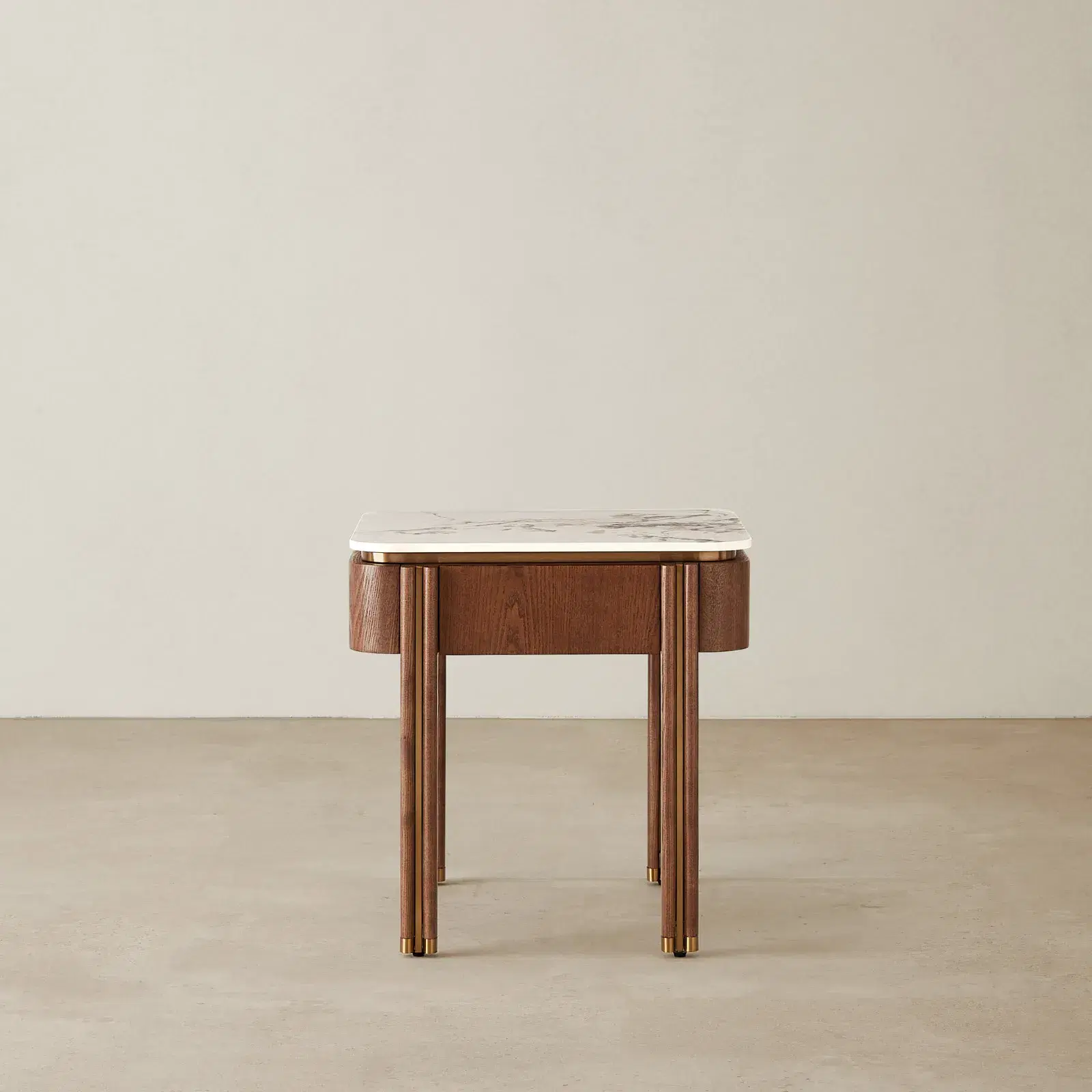 Portobello II Toffee Brown Ash Veneer Side Table - Pandora Brown Sintered Stone Top