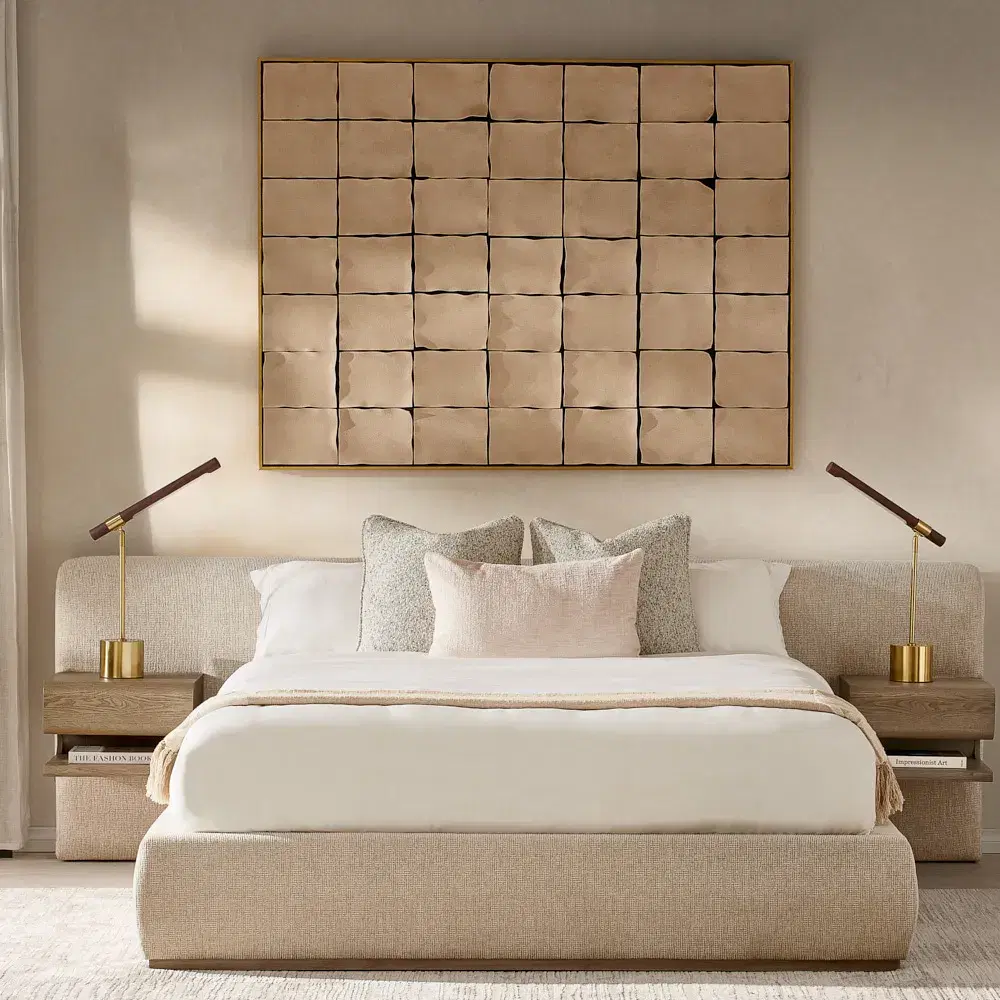 Riviera Isabelline White Fabric Queen Bed