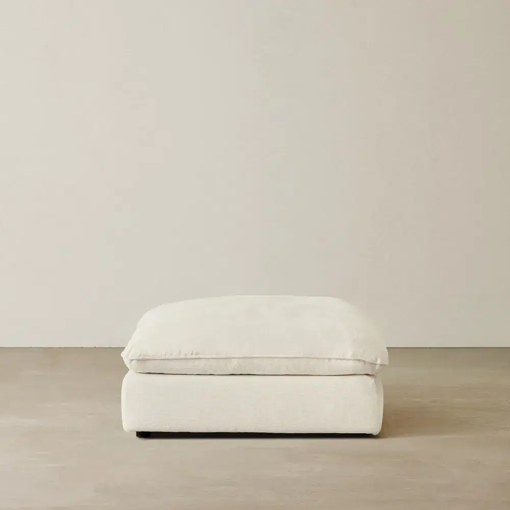 Macie Lite Chiffon White Fabric Modular Sofa - Ottoman