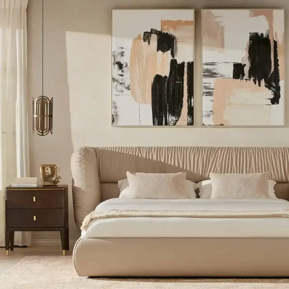 Martina Soft Beige Vegan Leather Queen Bed