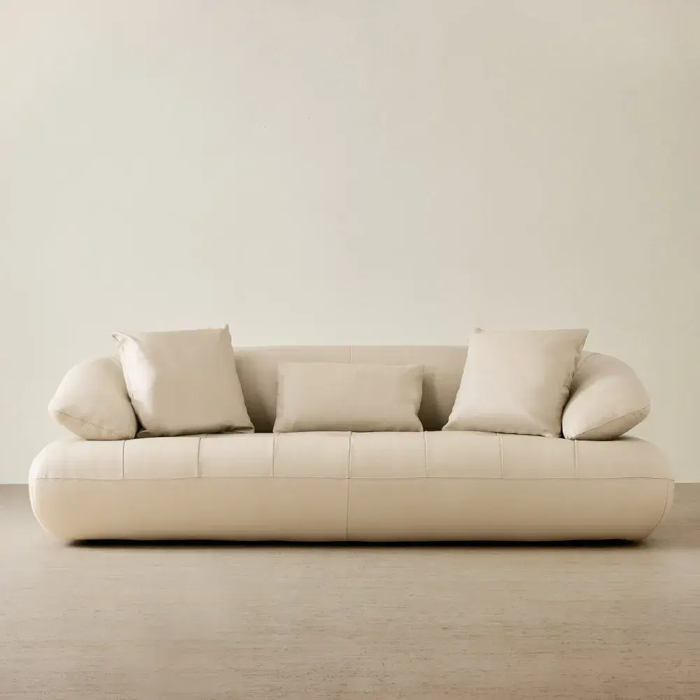Trinity Almond Cream Leather 3-Seater Sofa