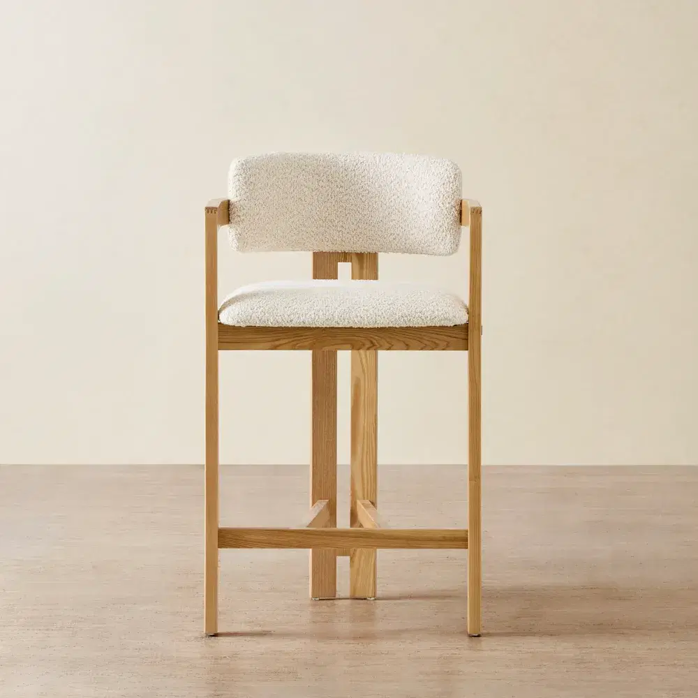 Desmond Stone Cream Fabric Counter Stool - Light Brown Ash Legs