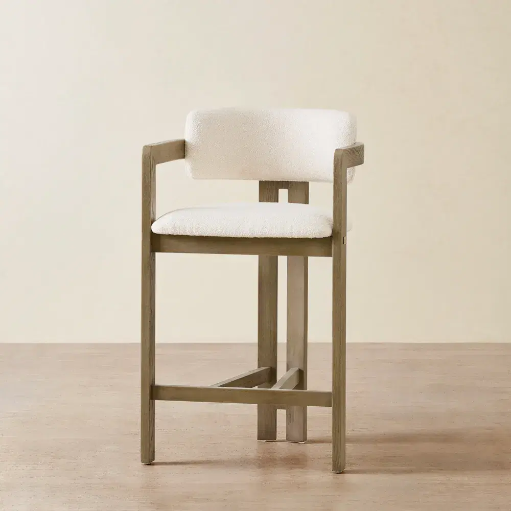 Desmond Chantilly White Fabric Counter Stool - Medium Brown Ash Legs